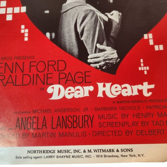 Dear Heart 1964 Sheet Music Henry Mancini Glen Ford Geraldine Page - Picture 2 of 8